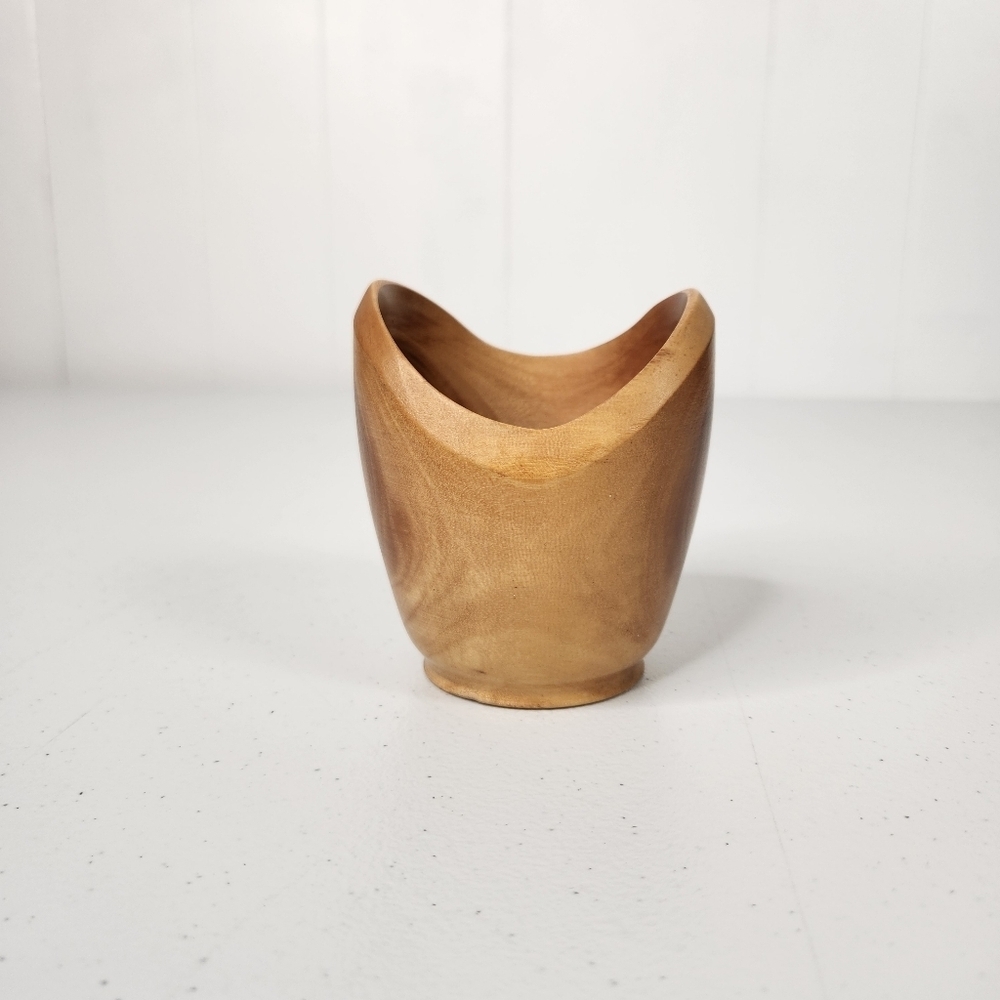 Miniature Danish Wood Egg Holder Trinket Dish Carved Vintage Decor MCM 3.75"
